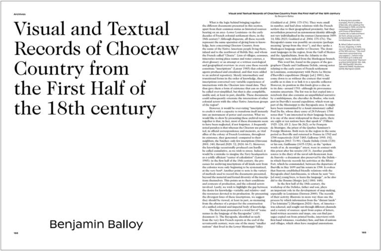Visual and Textual Records of Choctaw Country from the First Half of the 18th century of Benjamin BALLOY