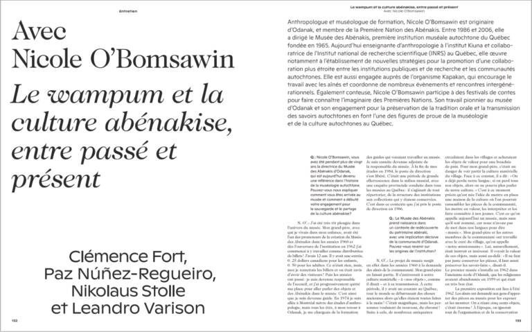 Entretien avec Nicole O’Bomsawin. Le wampum et la culture abénakise, entre passé et présent de Nicole O'BOMSAWIN, Clémence FORT, Paz NÚÑEZ-REGUEIRO, Nikolaus STOLLE et Leandro VARISON