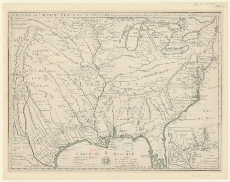 Figure 3. Guillaume Delisle, « Carte de la Louisiane et du cours du Mississipi" (détail de trois villages quapaw »), 1718, BnF, Paris, Collection d'Anville, GE DD-2987 (8788 B)