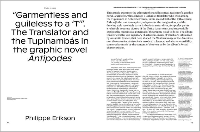 “Garmentless and guileless to a ‘T’”. The Translator and the Tupinambás in the graphic novel Antipodes of Philippe ERIKSON