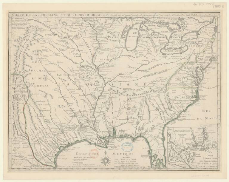 Figure 3. Guillaume Delisle, « Carte de la Louisiane et du cours du Mississipi" (détail de trois villages quapaw »), 1718, BnF, Paris, Collection d'Anville, GE DD-2987 (8788 B)