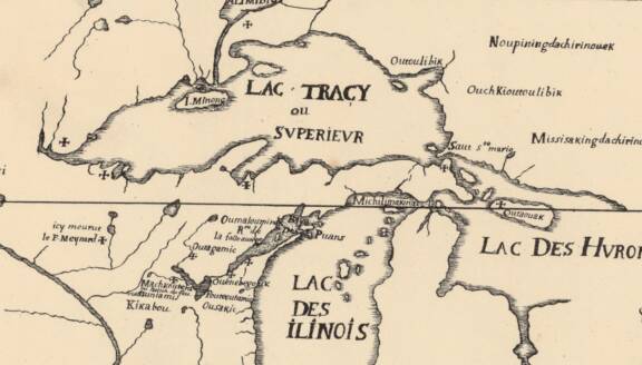 Croyan - Map of Lake Tracy, or Superior, Lake Illinois, Lake Hurons, and the Colbert River  Louis Jolliet