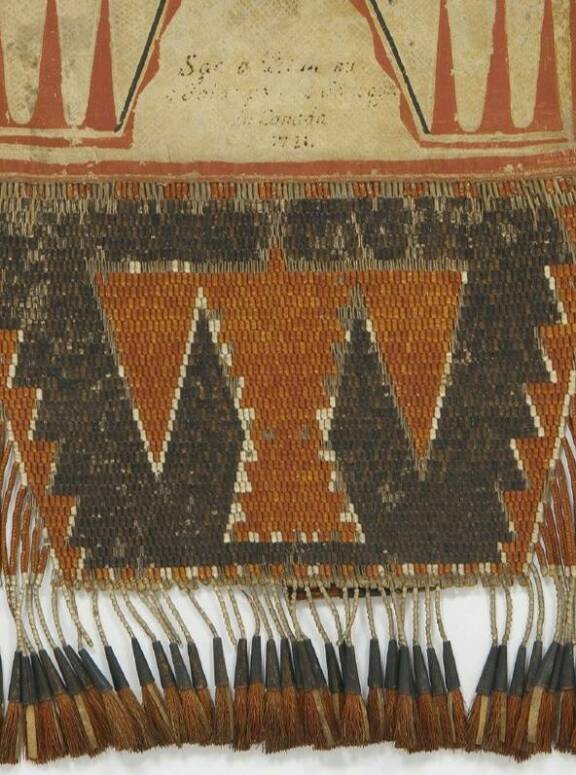 Panel bag, detail of the quillwork-decorated panel (71.1878.32.128) © musée du quai Branly - Jacques Chirac, photo Patrick Gries, Valérie Torre