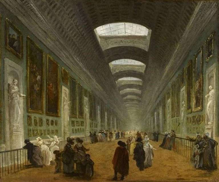 Robert Hubert, Projet d'aménagement de la Grande Galerie, vers 1789. Musée du Louvre, Département des Peintures, RF1952-15